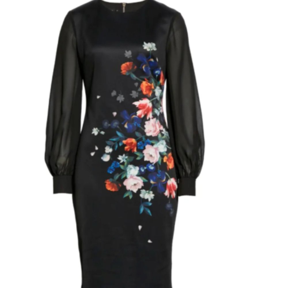 Ted Baker Ophena Flower Bodycon Dress in Black Size US 8 Medium